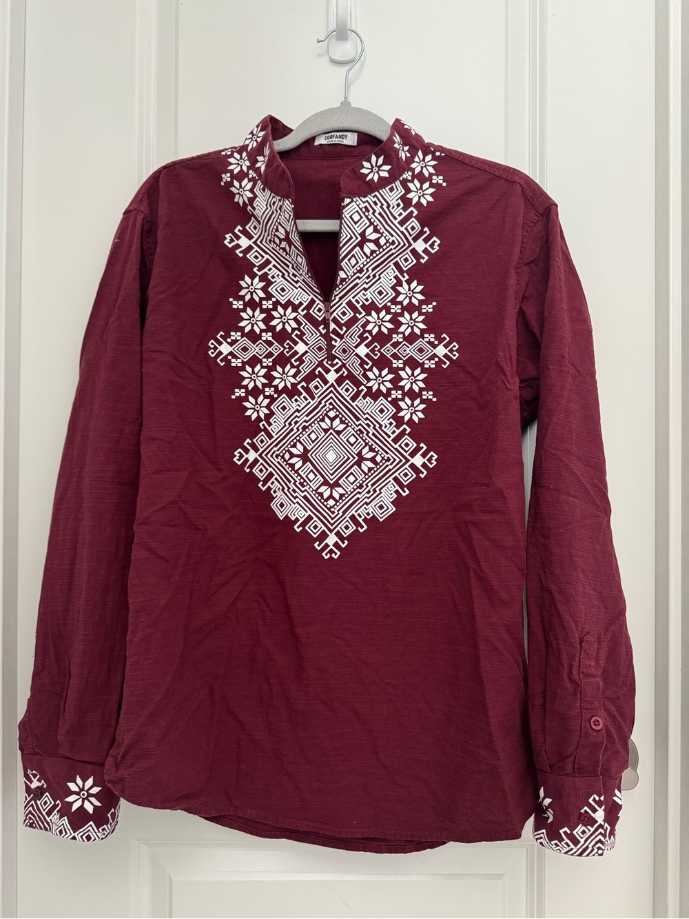 Coofandy Womens L Tunic Pullover Blouse Print Embroidered Boho Zipper Peasant